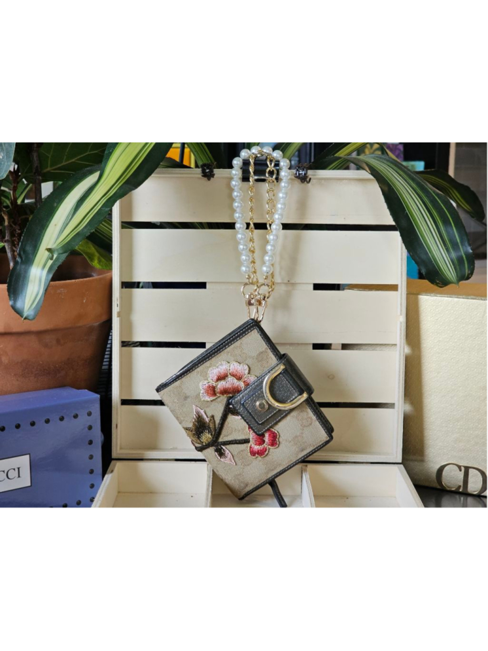 Gucci GG Monogram D-Ring Wallet w/Wristlet Strap & Patches Added